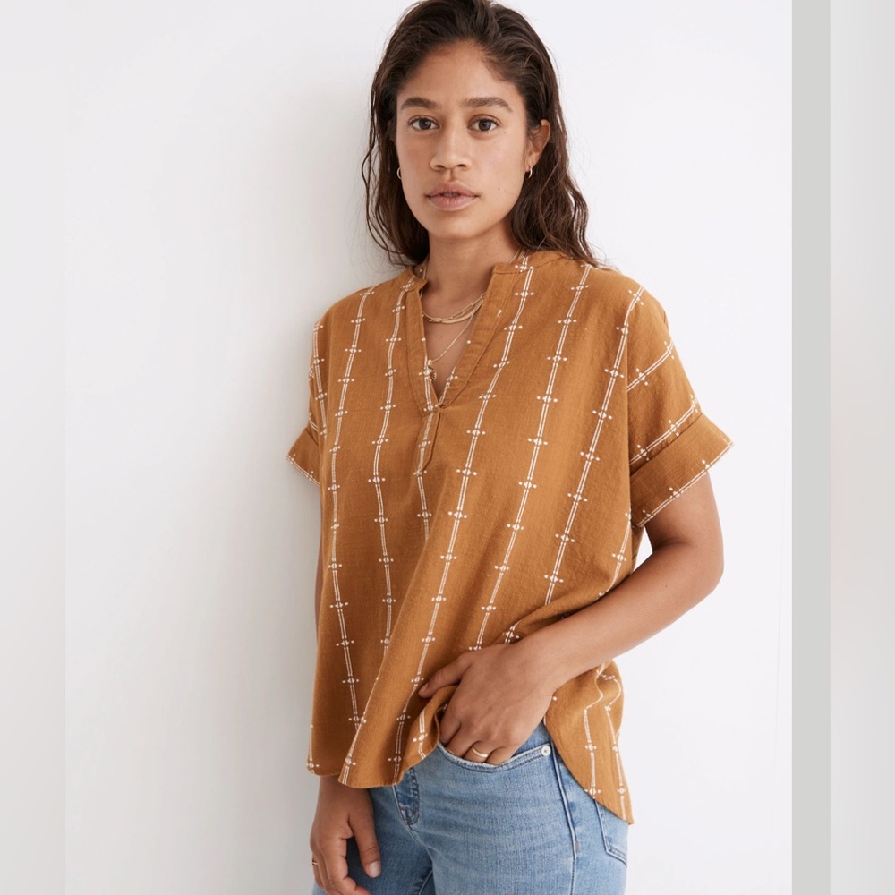 Madewell Lakeline Popover Shirttail Top in Jacquard Stripe Size Small
